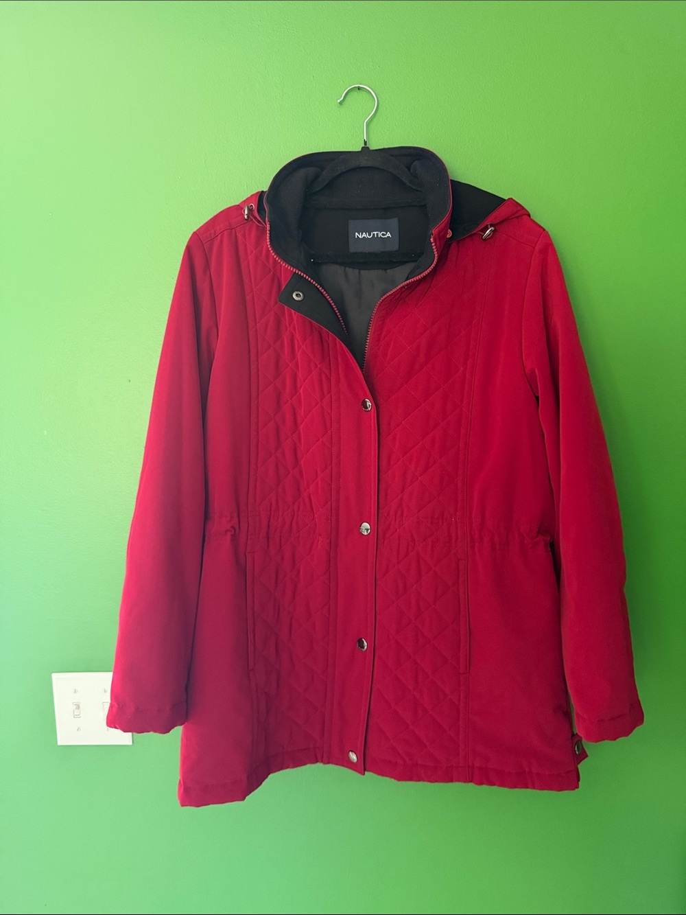 Nautica Women's Bright Red Quilted Hooded Puffer Jacket